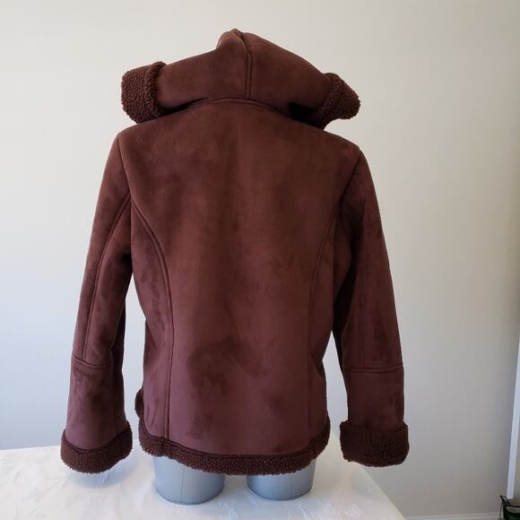 Disney Suede Hooded Sharpa Lined Coat Embroidered Mickey Mouse Large - Picture 11 of 11